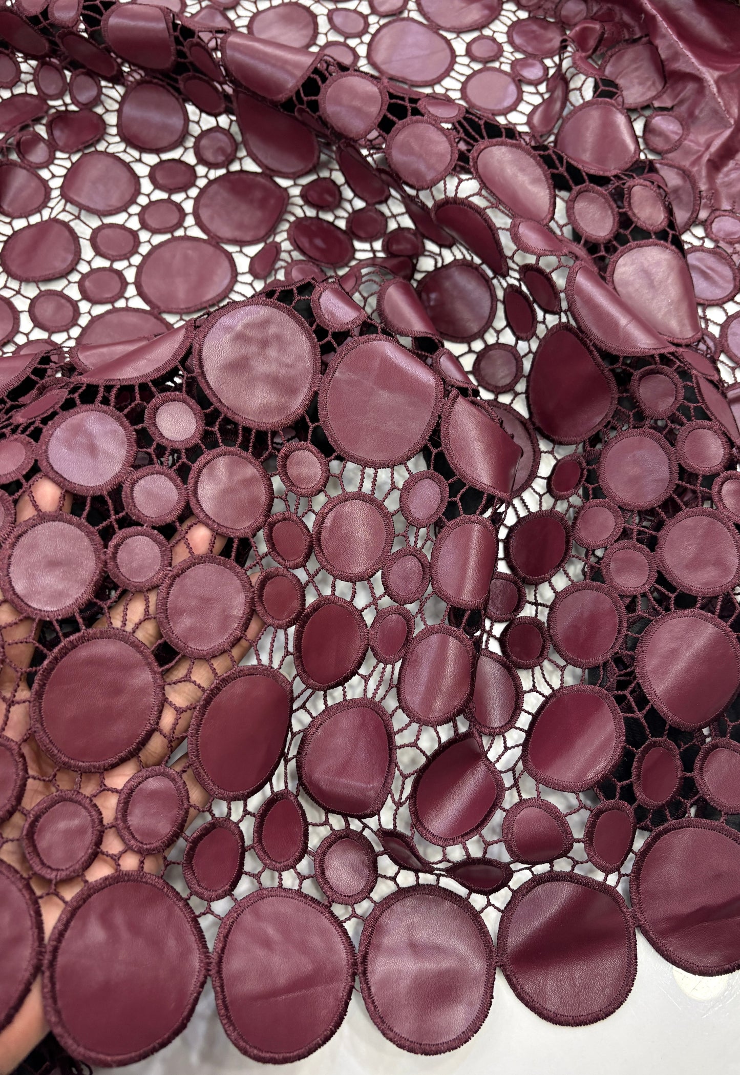 PU Leather Circle Cutwork Fabric