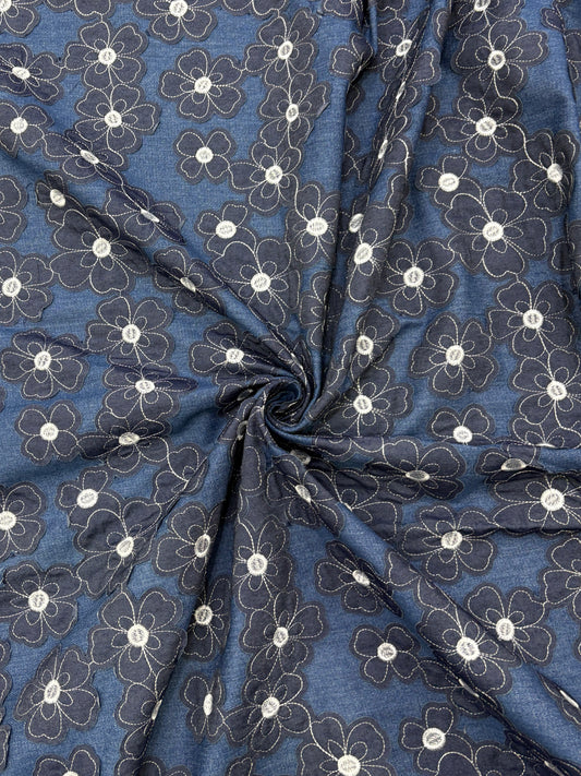 Denim Fabric with Floral Appliqué Work