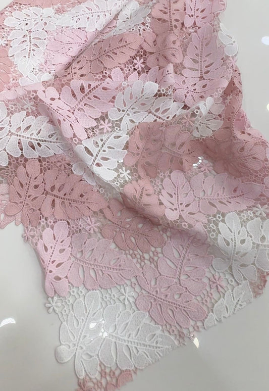 Multicolor Leaf Embroidered Lace Fabric