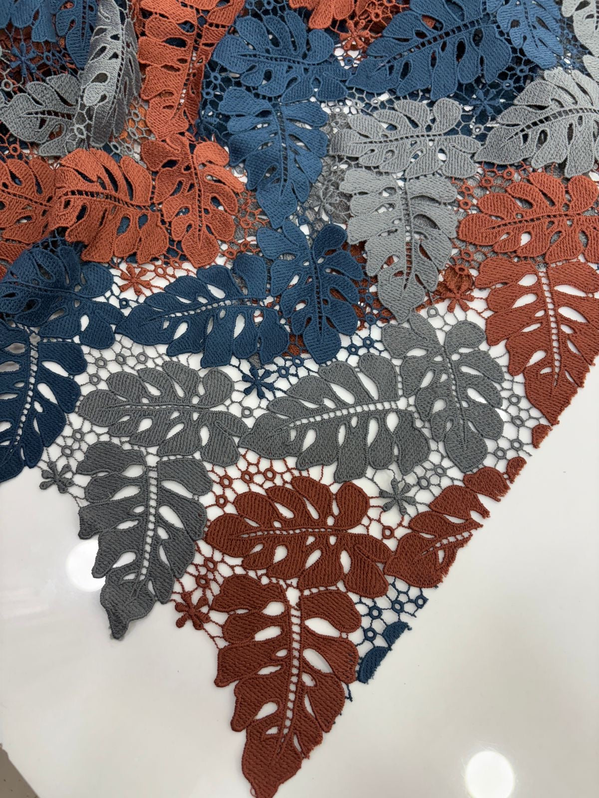 Multicolor Leaf Embroidered Lace Fabric