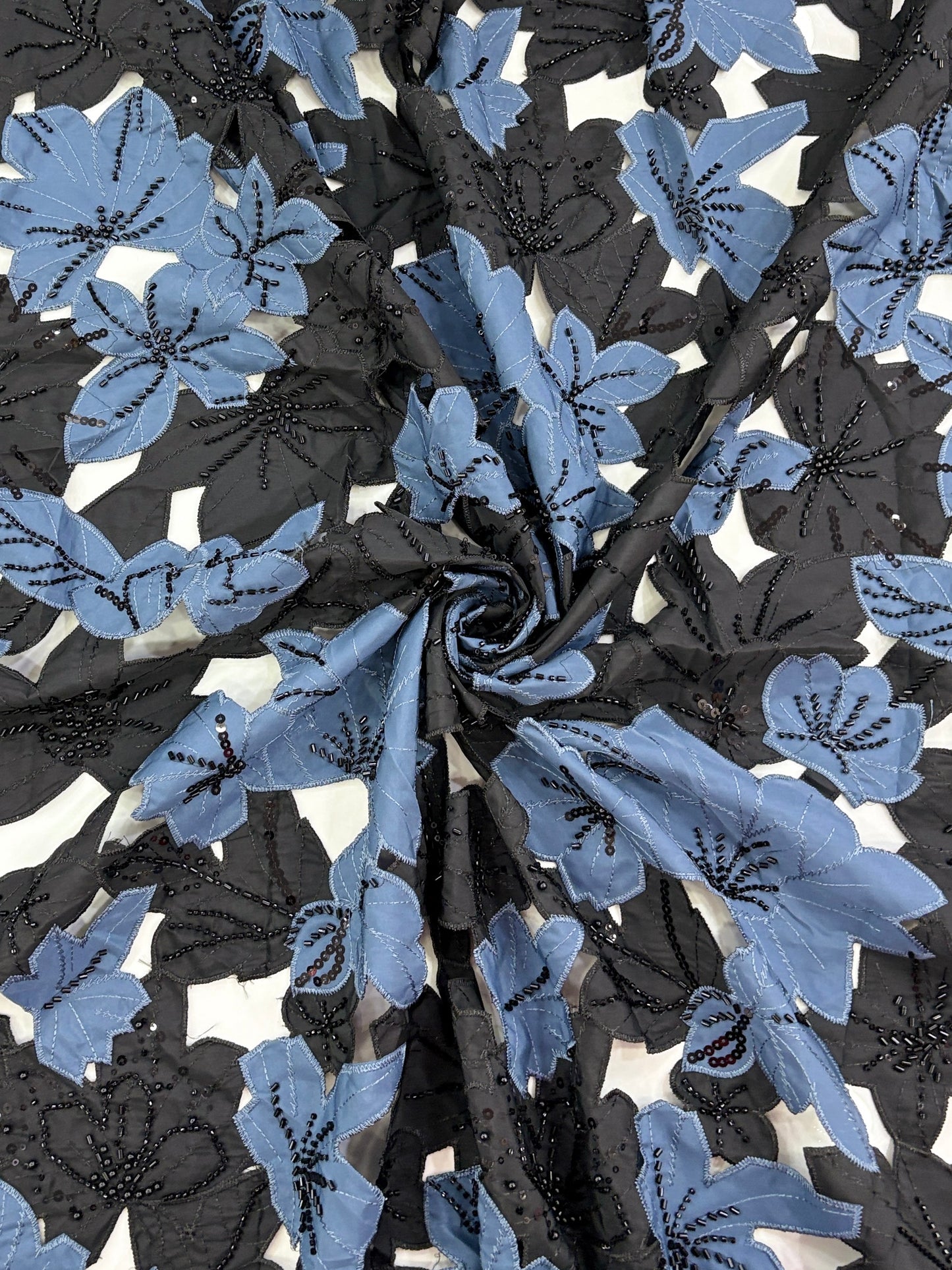 3D Floral Beaded Embroidery Fabric – 48” Width