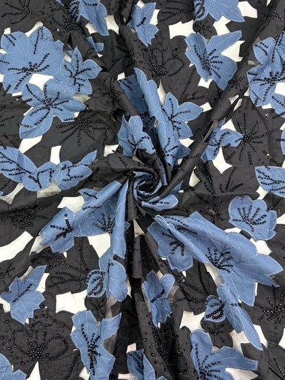 3D Floral Beaded Embroidery Fabric – 48” Width