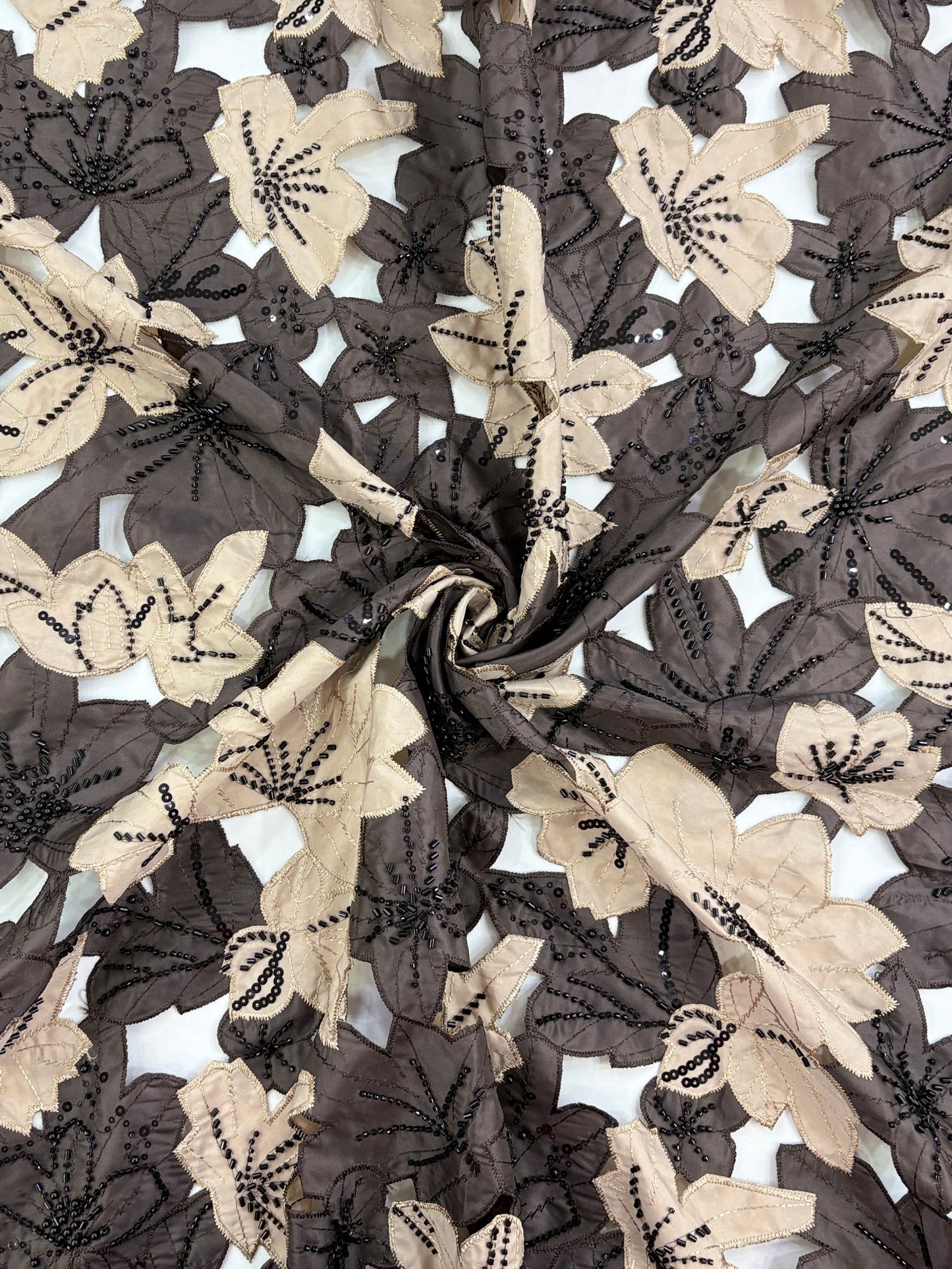 3D Floral Beaded Embroidery Fabric – 48” Width