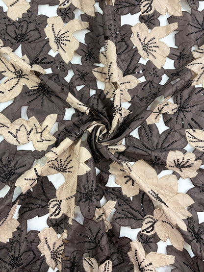3D Floral Beaded Embroidery Fabric – 48” Width
