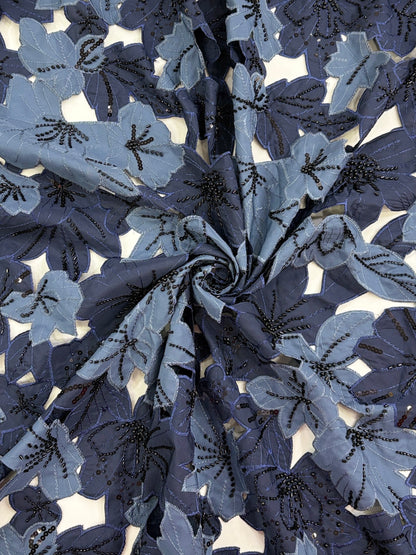 3D Floral Beaded Embroidery Fabric – 48” Width