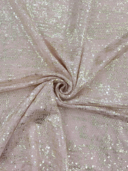 Transparent Sequin Mesh Fabric with Metallic Foil Print – 52” Work Width