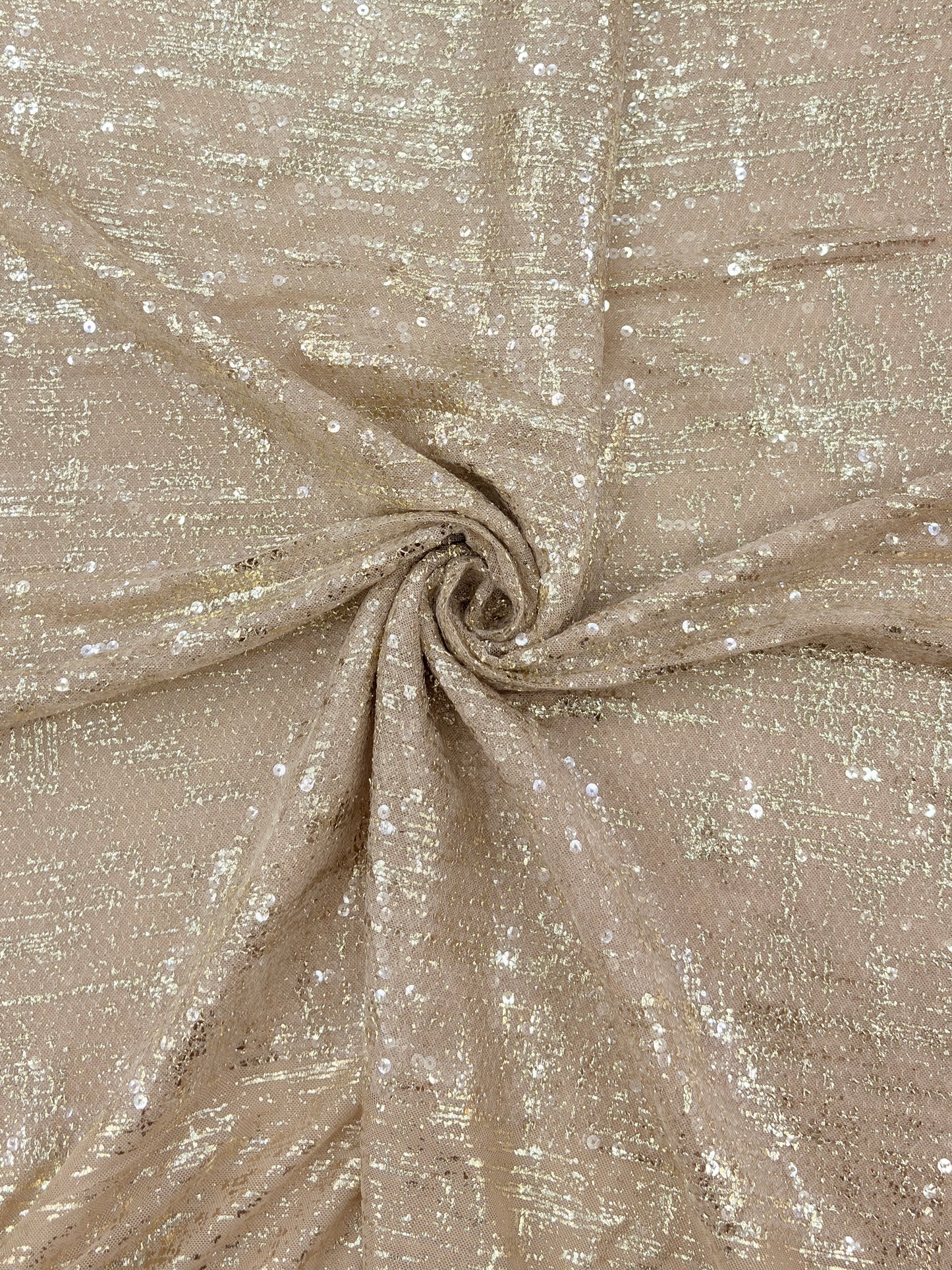 Transparent Sequin Mesh Fabric with Metallic Foil Print – 52” Work Width