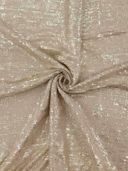 Transparent Sequin Mesh Fabric with Metallic Foil Print – 52” Work Width