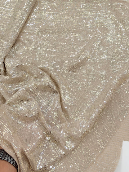 Transparent Sequin Mesh Fabric with Metallic Foil Print – 52” Work Width