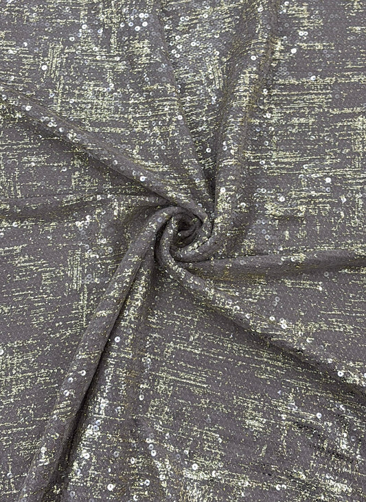 Transparent Sequin Mesh Fabric with Metallic Foil Print – 52” Work Width
