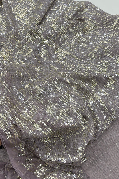 Transparent Sequin Mesh Fabric with Metallic Foil Print – 52” Work Width