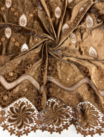 Luxury Velvet Cutwork Fabric with Heavy Embroidered Border