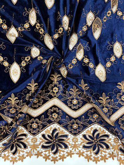 Luxury Velvet Cutwork Fabric with Heavy Embroidered Border