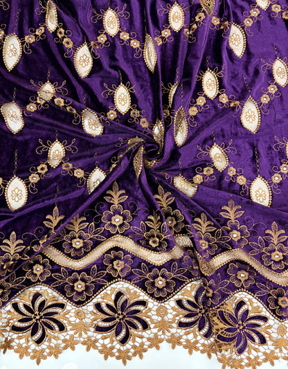 Luxury Velvet Cutwork Fabric with Heavy Embroidered Border