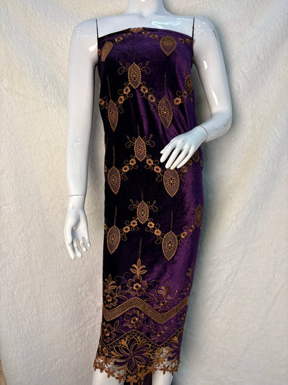 Luxury Velvet Cutwork Fabric with Heavy Embroidered Border