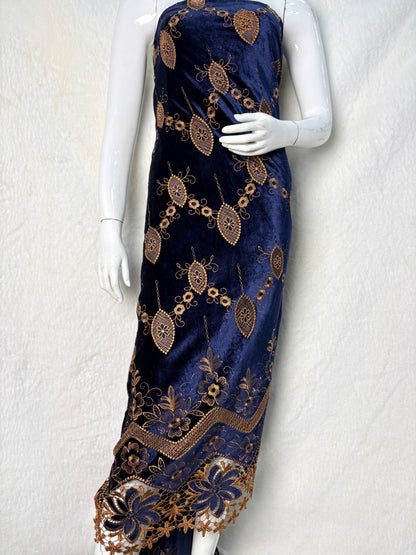 Luxury Velvet Cutwork Fabric with Heavy Embroidered Border