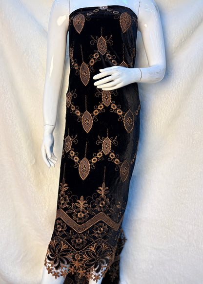 Luxury Velvet Cutwork Fabric with Heavy Embroidered Border