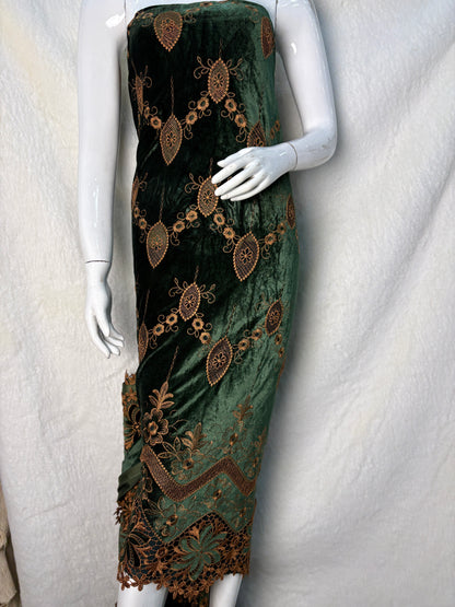 Luxury Velvet Cutwork Fabric with Heavy Embroidered Border