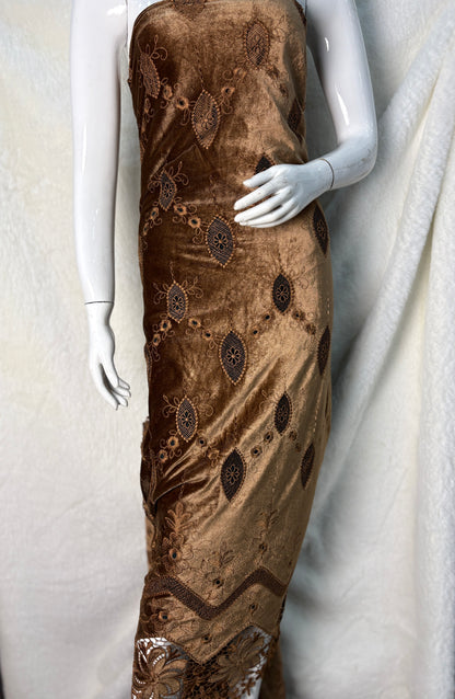 Luxury Velvet Cutwork Fabric with Heavy Embroidered Border