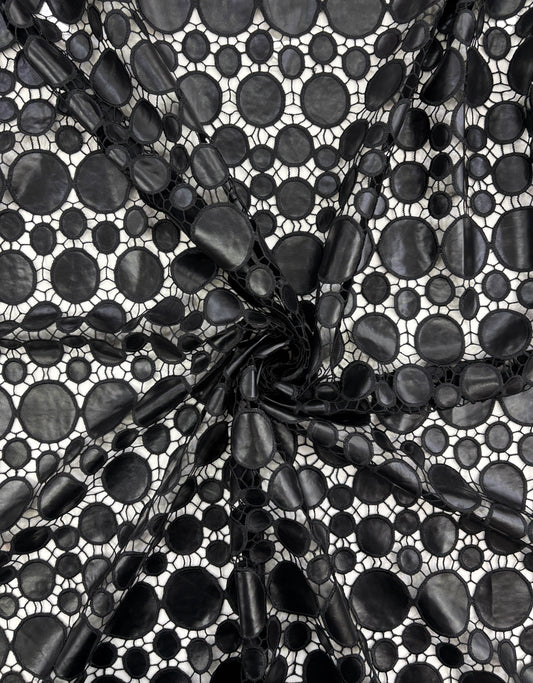 PU Leather Circle Cutwork Fabric