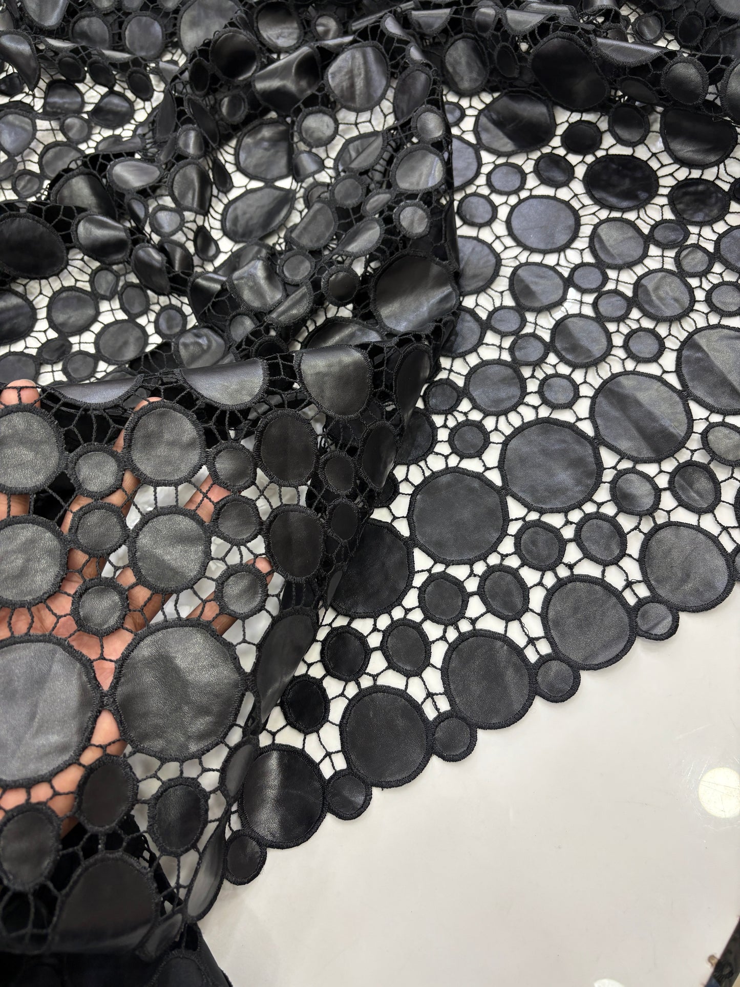 PU Leather Circle Cutwork Fabric