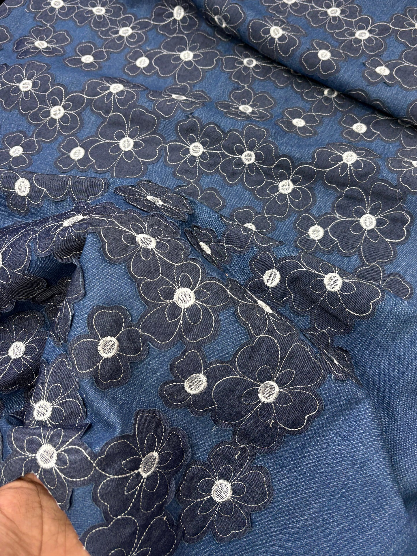 Denim Fabric with Floral Appliqué Work