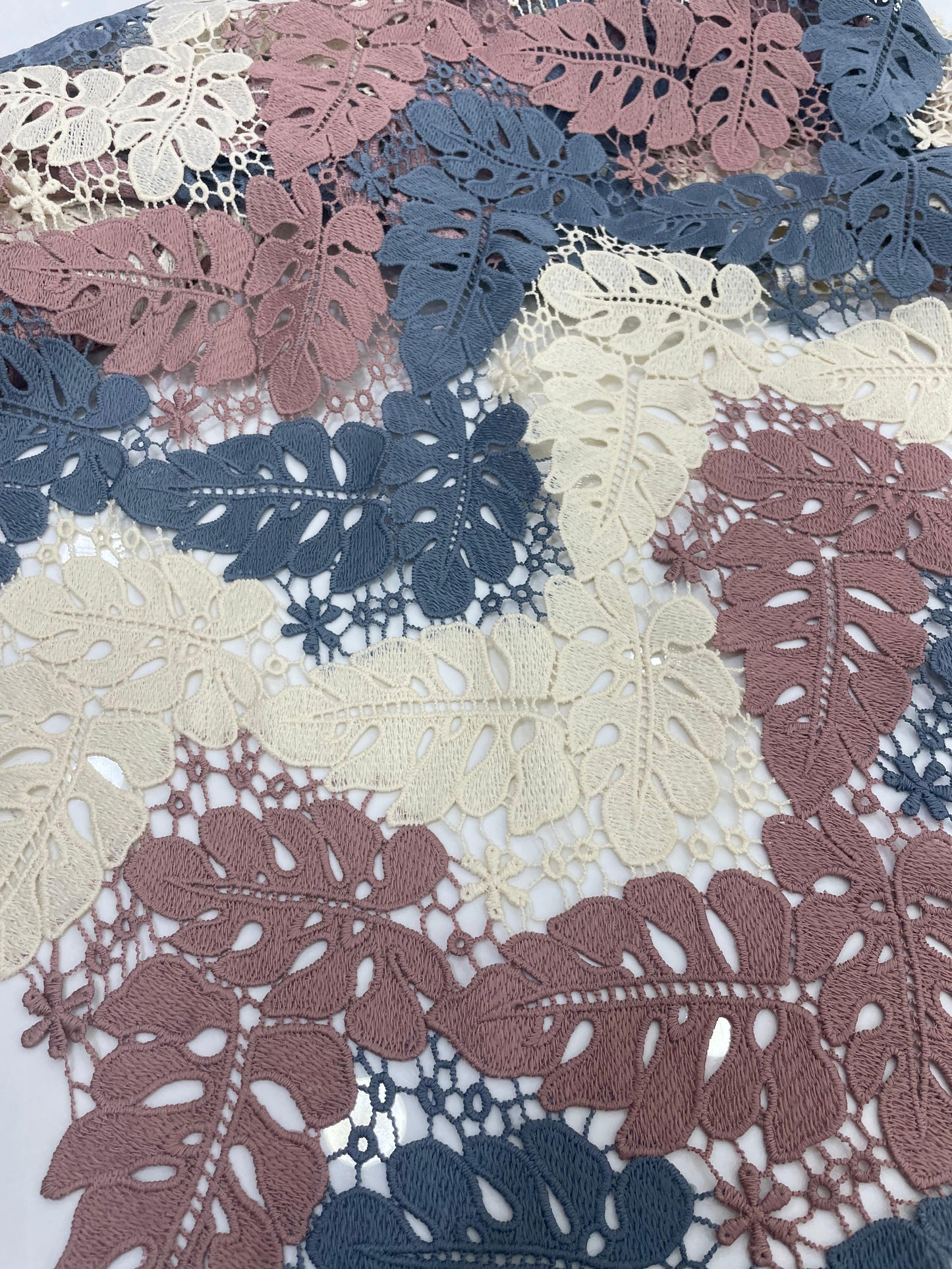 Multicolor Leaf Embroidered Lace Fabric
