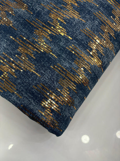 Gold Sequin Denim Fabric