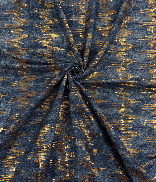 Gold Sequin Denim Fabric