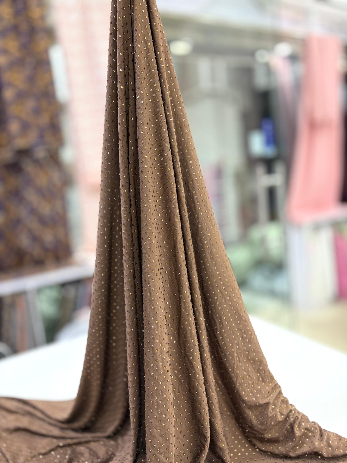 Rhinestone Polyester Lycra Fabric (52")