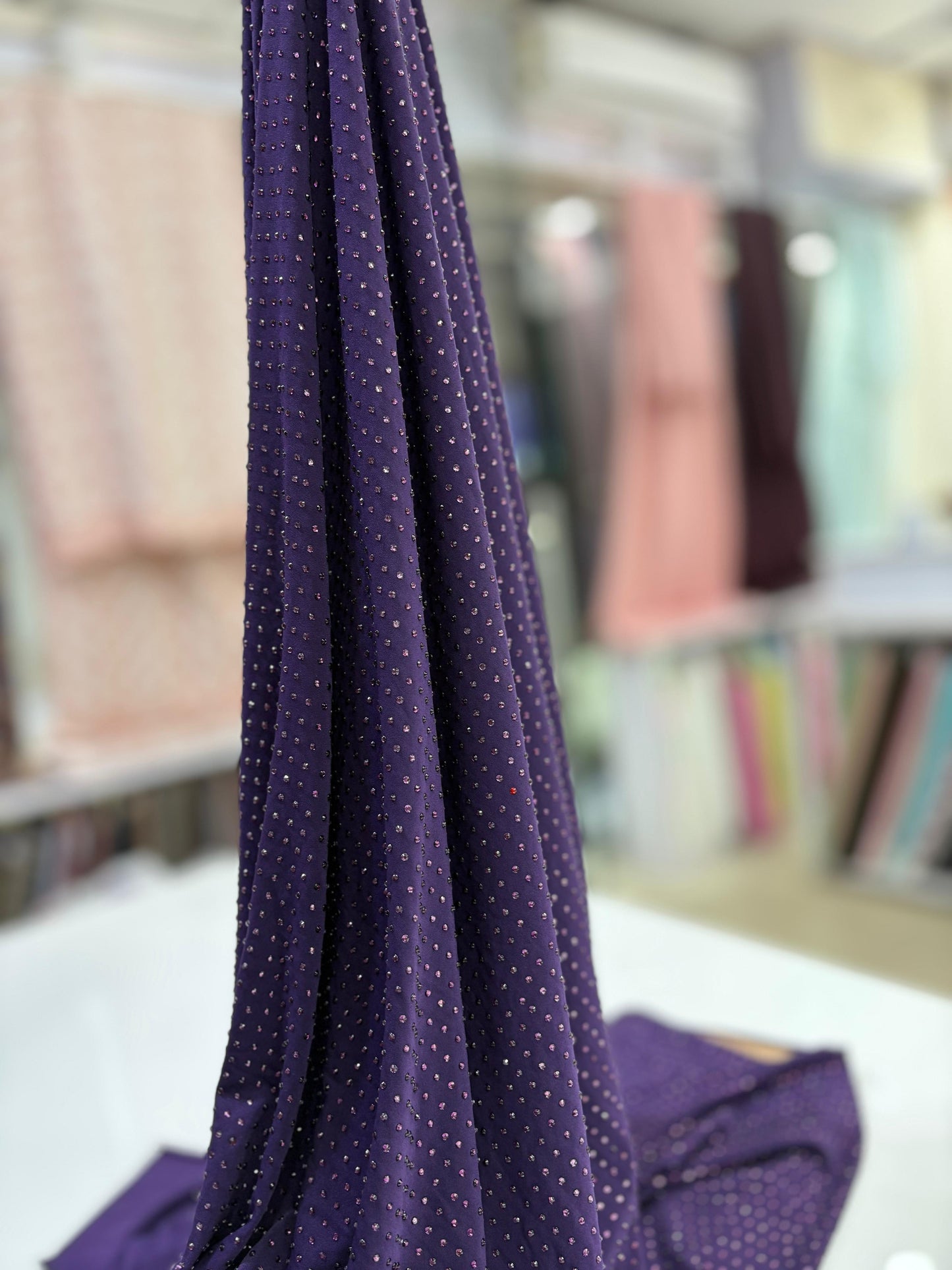 Rhinestone Polyester Lycra Fabric (52")