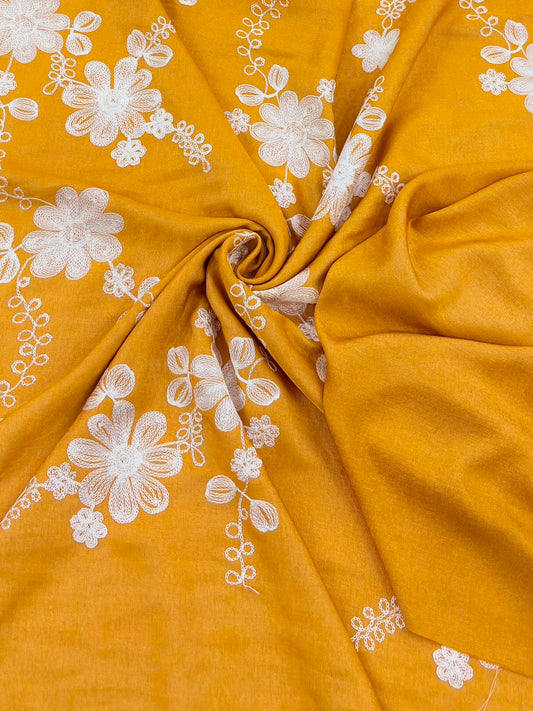 Soft Embroidered Denim – Elegant Floral Threadwork