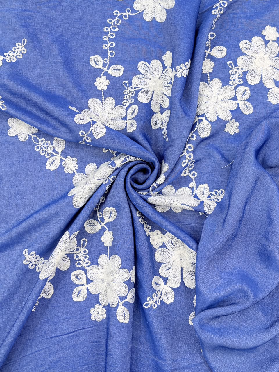 Soft Embroidered Denim – Elegant Floral Threadwork