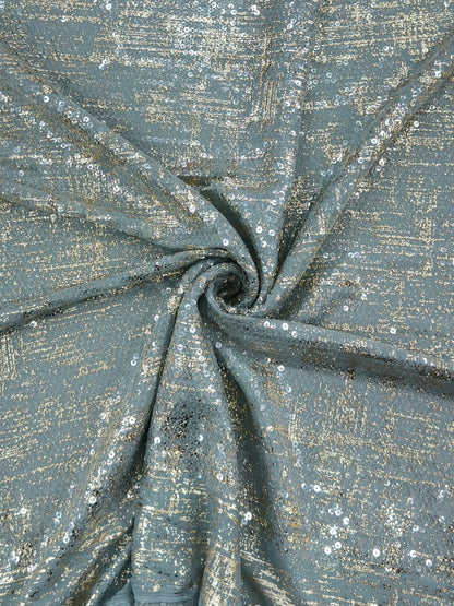 Transparent Sequin Mesh Fabric with Metallic Foil Print – 52” Work Width