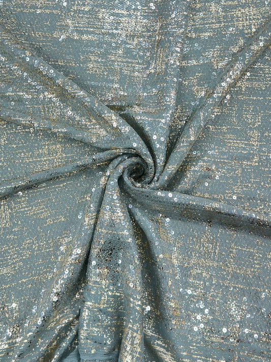 Transparent Sequin Mesh Fabric with Metallic Foil Print – 52” Work Width