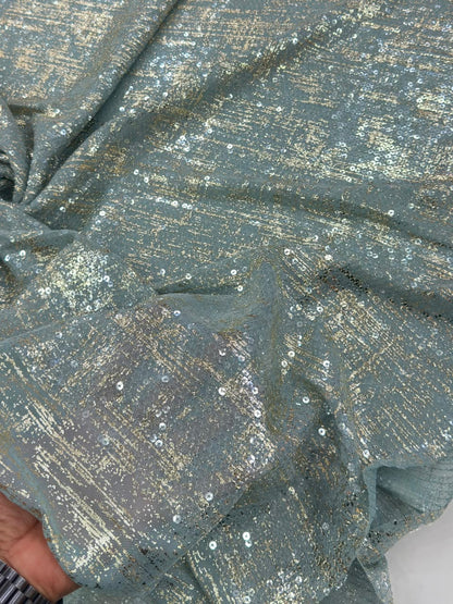 Transparent Sequin Mesh Fabric with Metallic Foil Print – 52” Work Width